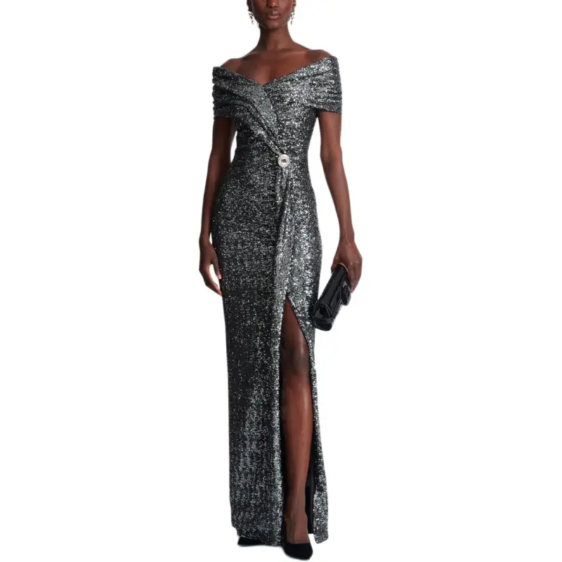 BALMAIN Off shoulder Sequin embellished Gown-1