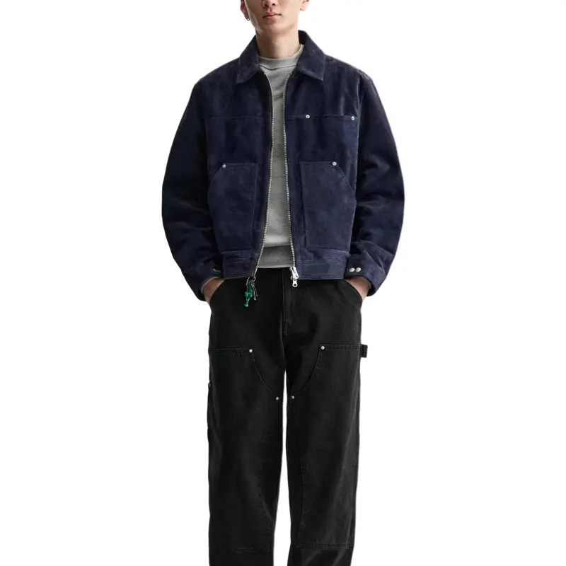 ZARA Leather Jacket Men's Dark Blue-4