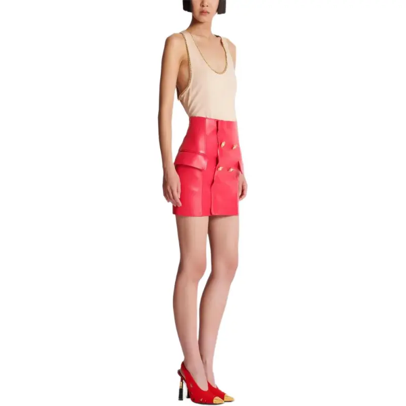 BALMAIN Lambskin Mini Skirt-4