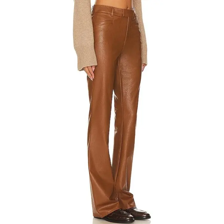 PAIGE Leather Pants Women's Brown-2