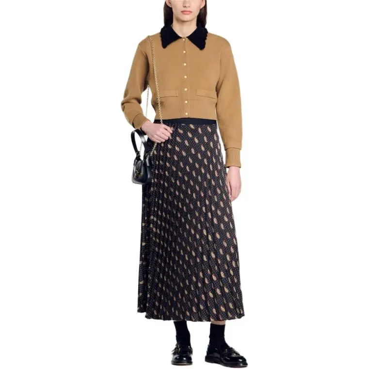 Sandro Printed Pleated Midi Skirt-3