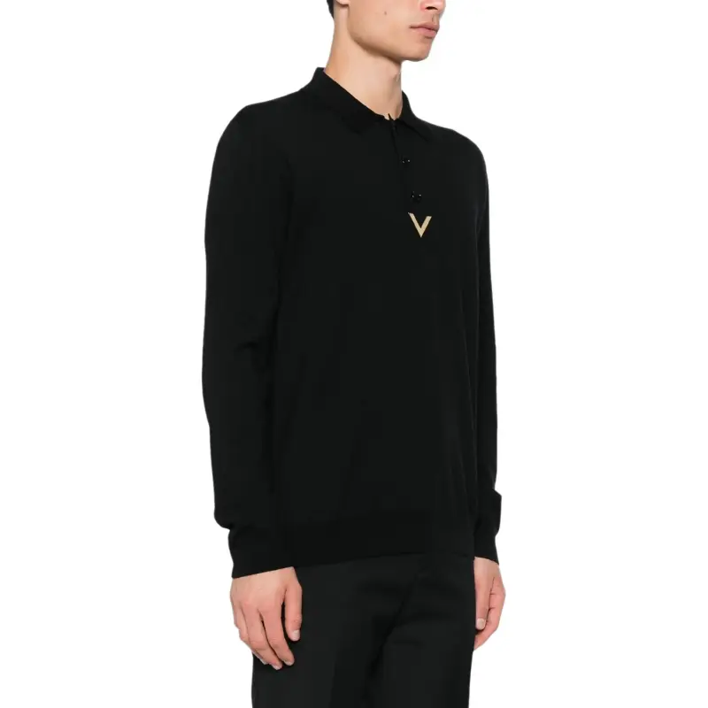 Valentino Logo Plaque Long Sleeved Polo Shirt-2