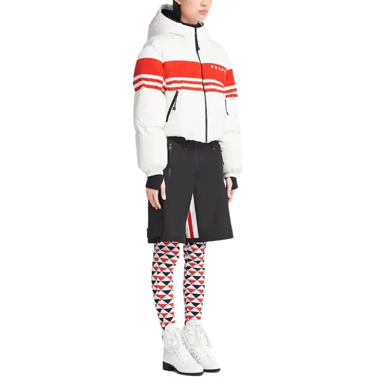 PRADA Striped Puffer Coat 'White/Red'-3