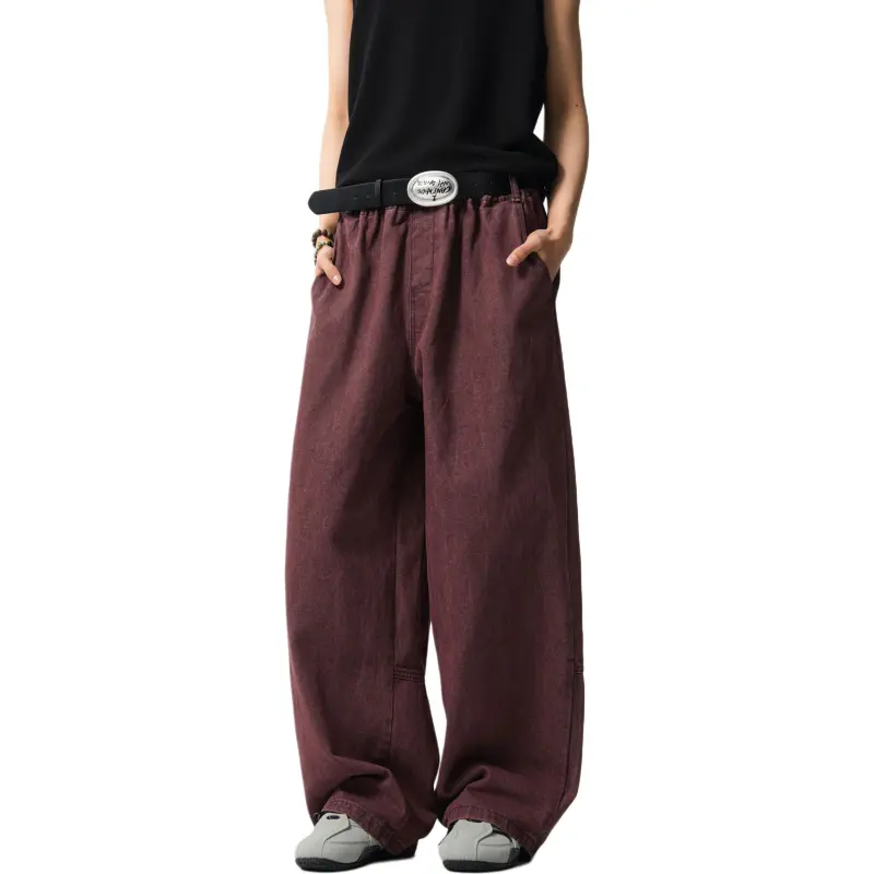KEIRANDUN Jeans Unisex Burgundy-4