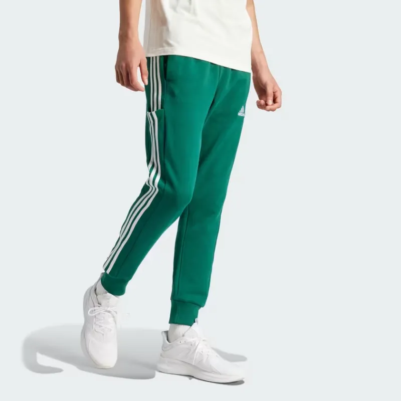 Adidas ESSENTIALS FRENCH TERRY TAPERED CUFF 3-STRIPES JOGGERS Knitted Sports Pants Men's Green-3