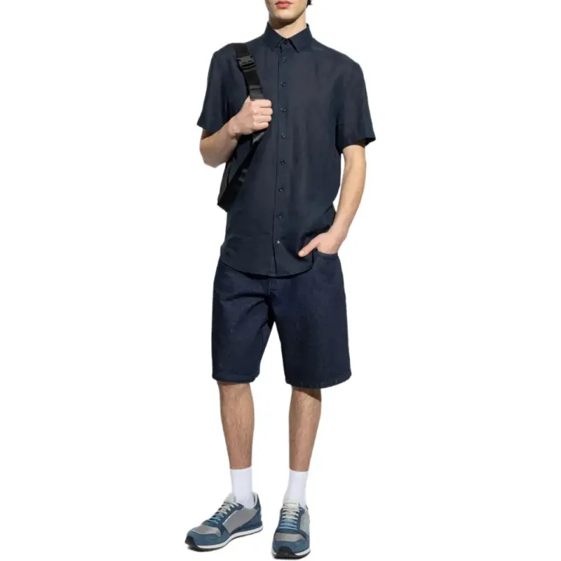 EMPORIO ARMANI Logo Plaque Denim Shorts-1
