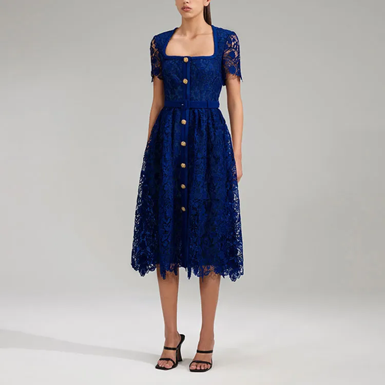 Self portrait Short Sleeved Dress Women's Dark Blue-2