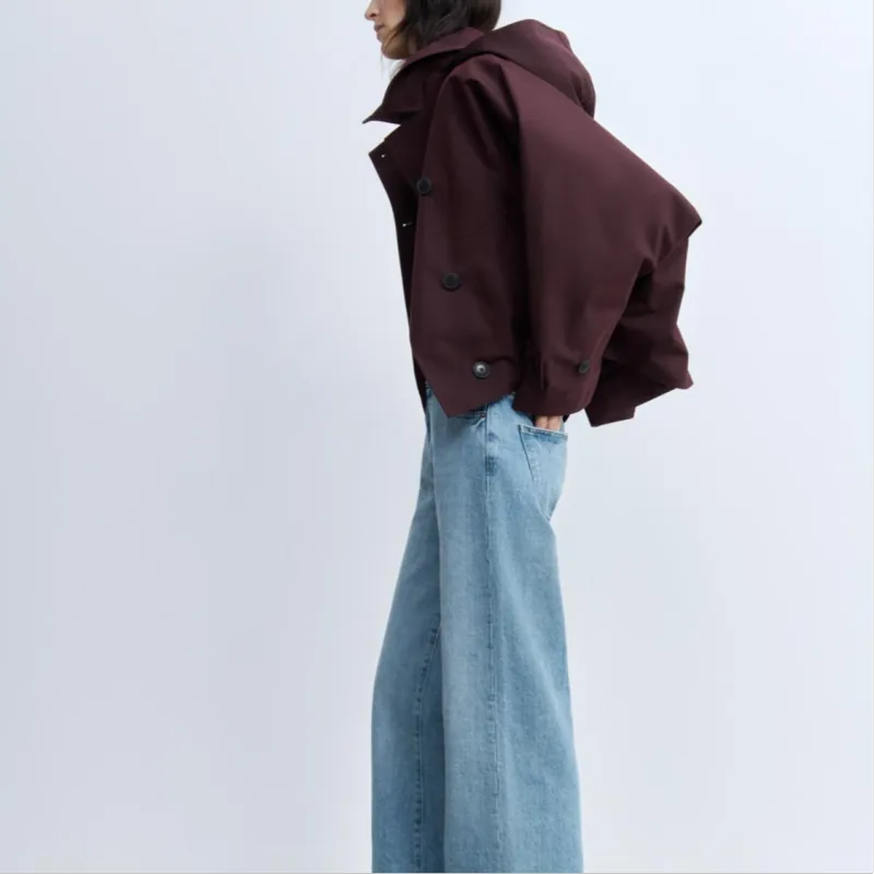 ZARA ZW Series Trench Coat Women's Burgundy-3