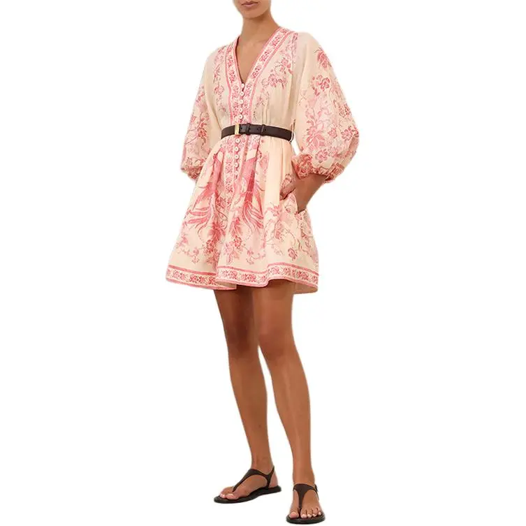 Zimmermann SS25 Long Sleeved Dress Unisex Pink-4