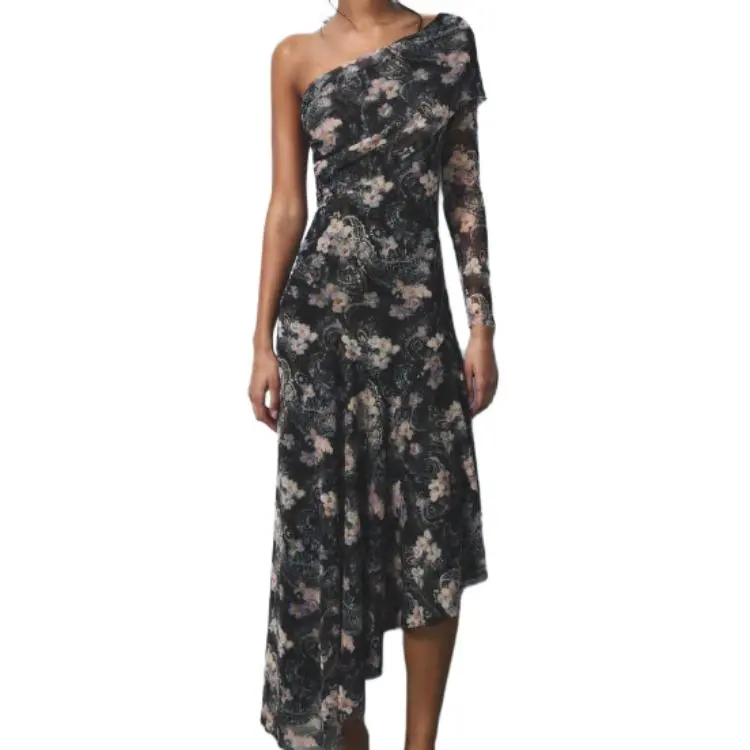 ZARA Long Sleeved Dresses Women's Black/Sand-2