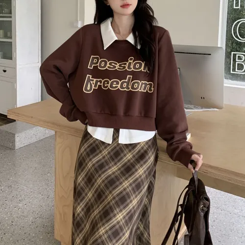 GULIANFEI Skirt Set Women's Brown