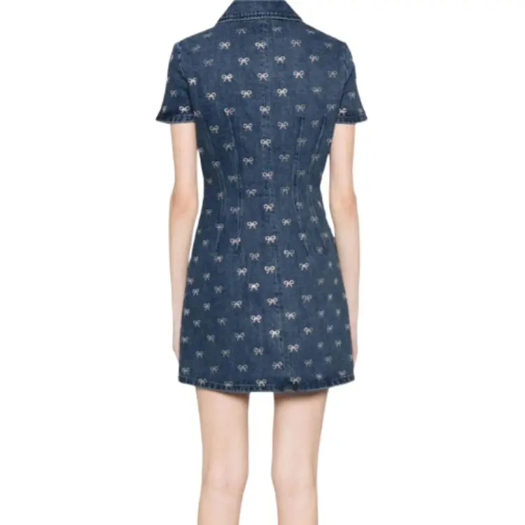 Self portrait Bow embellished Denim Mini Dress-3