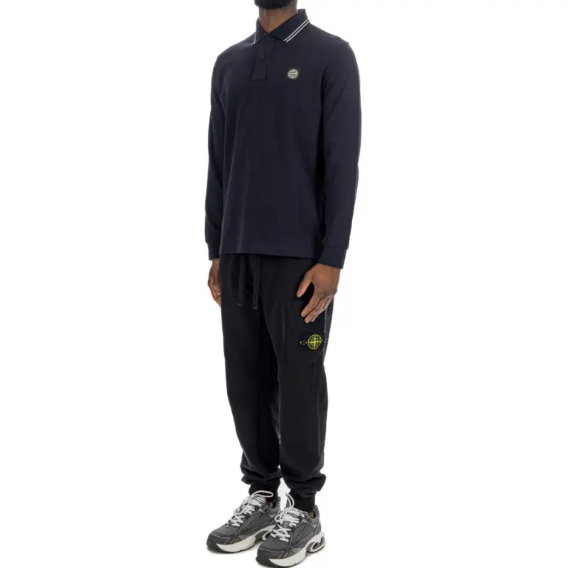 STONE ISLAND Compass Patch Long Sleeved Polo Shirt-4