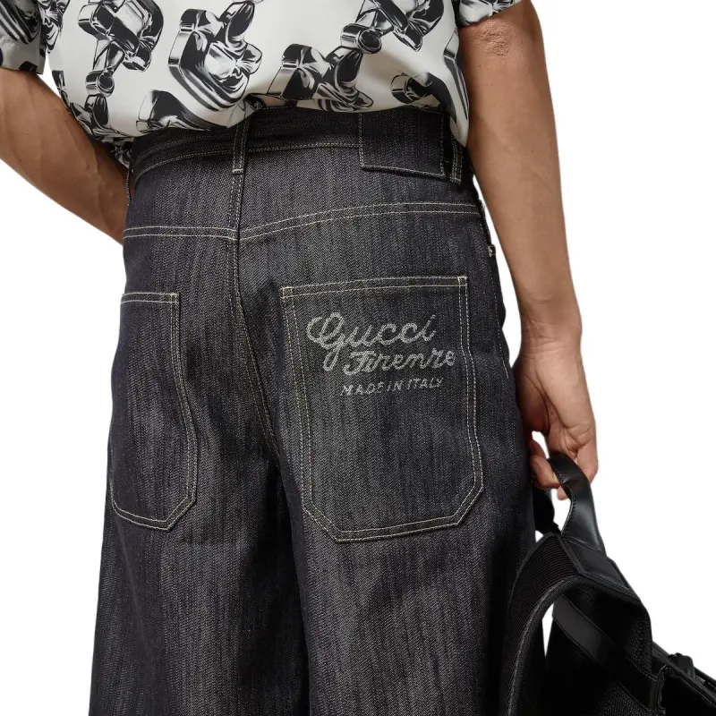 GUCCI Jacquard Detail Denim Shorts Denim Shorts Men's Dark Blue-3