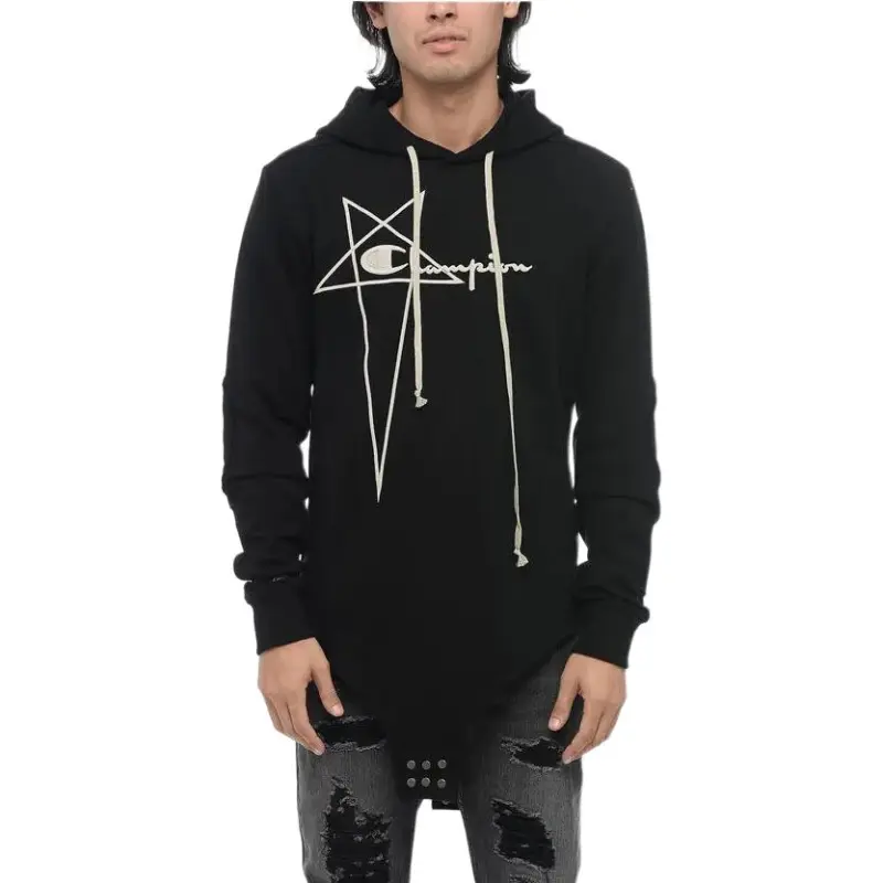RICK OWENS X Champion Logo Embroidered Drawstring Hooded Bodysuit-2
