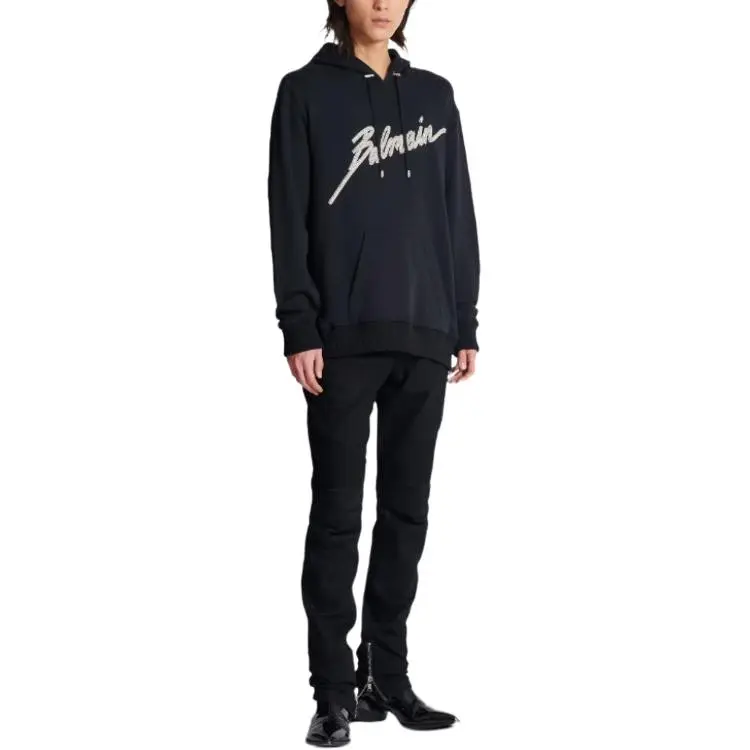 BALMAIN Letter Embellished Drawstring Hoodie-3