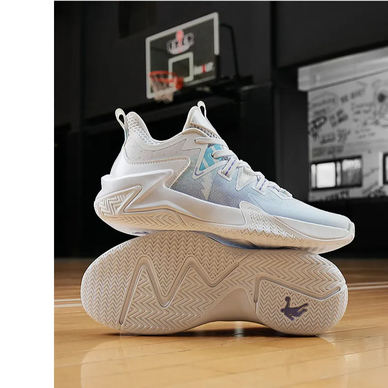 QIAODAN Cushioned Slip Resistant High Top Basketball Shoes Men's White Purple-2