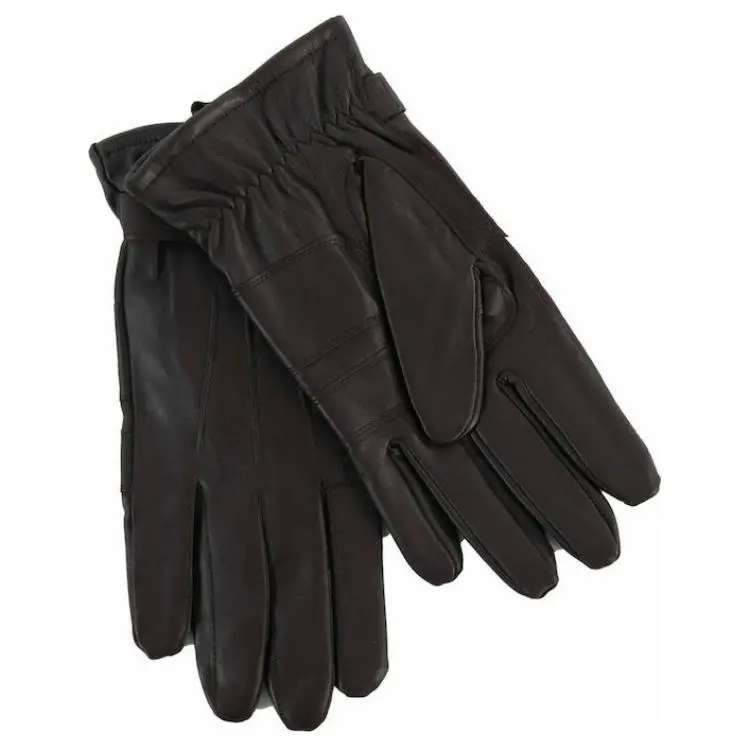 BARBOUR Leather Knit Gloves Unisex Brown-2