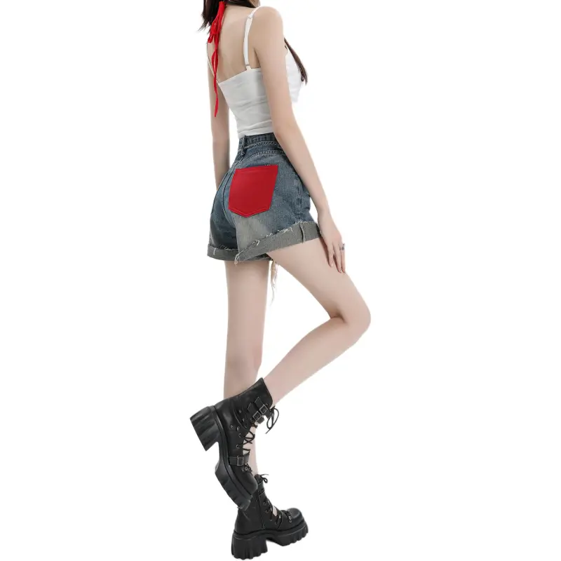 Wen Shan Denim Shorts Women's Blue With Waist Strap-1