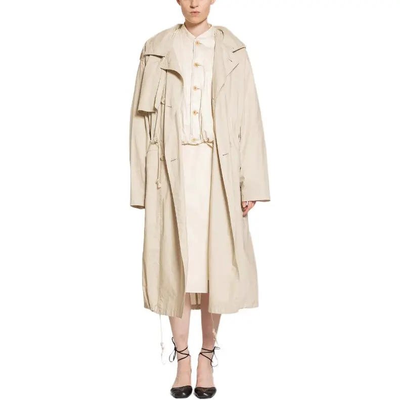 Lemaire Light Hooded Trench Coat 'Stone Beige'-1