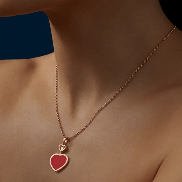 CHOPARD Happy Hearts 18K Rose Gold Necklaces Women's Rose Gold-2