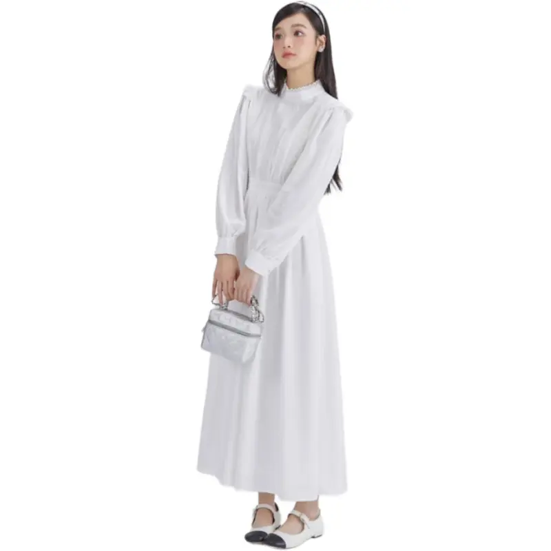 DEAR DEER PUFF Long Sleeved Dress Women's White-6