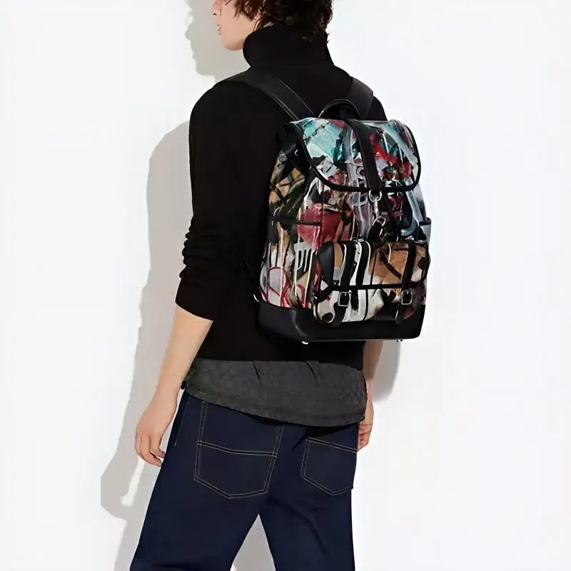 COACH MINT+SERF Collaboration Carriage Natural Pebbled Leather Backpack Large Size Men's Black-4
