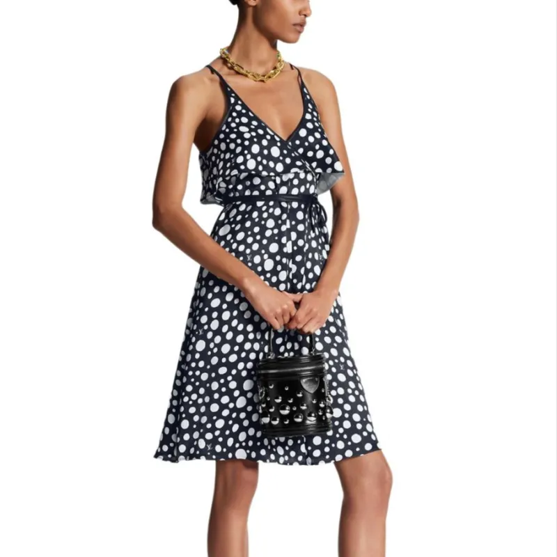 LOUIS VUITTON X Yayoi Kusama Infinity Dots Flounce Dress Black/White-1