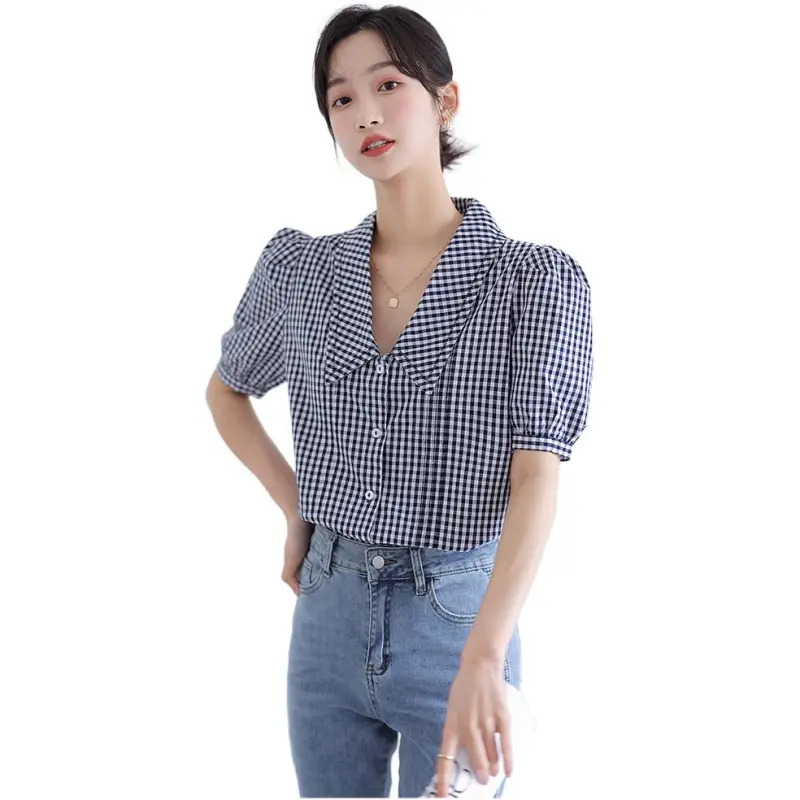 Mu Xiao Xin Shirts Women's Plaid-3