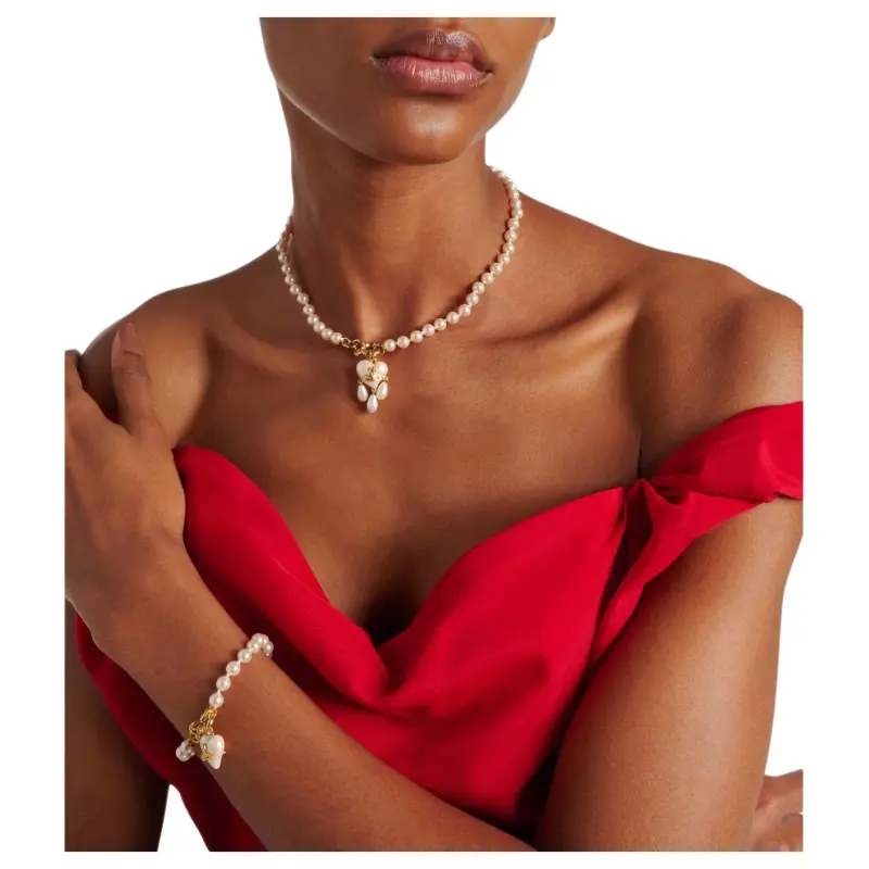 Vivienne Westwood Recycled Brass, Glass Pearl Necklaces Unisex Gold-4