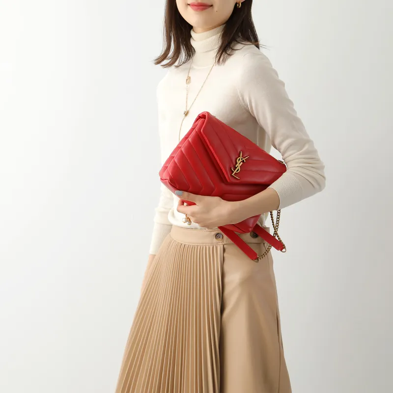 SAINT LAURENT LOULOU Calfskin Portable Crossbody Bag Shoulder Bag Women's Red-6