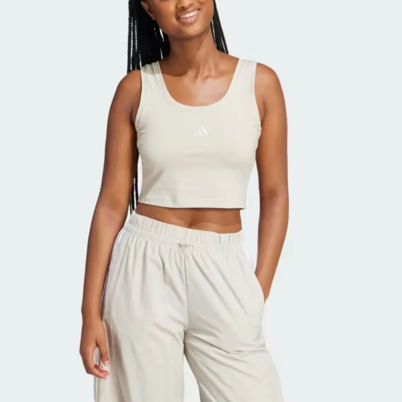 Adidas Women's Essentials Small Logo Cotton Lifestyle Tank Top Wonder Alumina/White-1