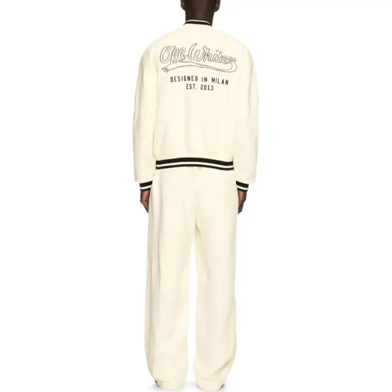 OFF WHITE Logo Embroidered Wide Leg Pants-3