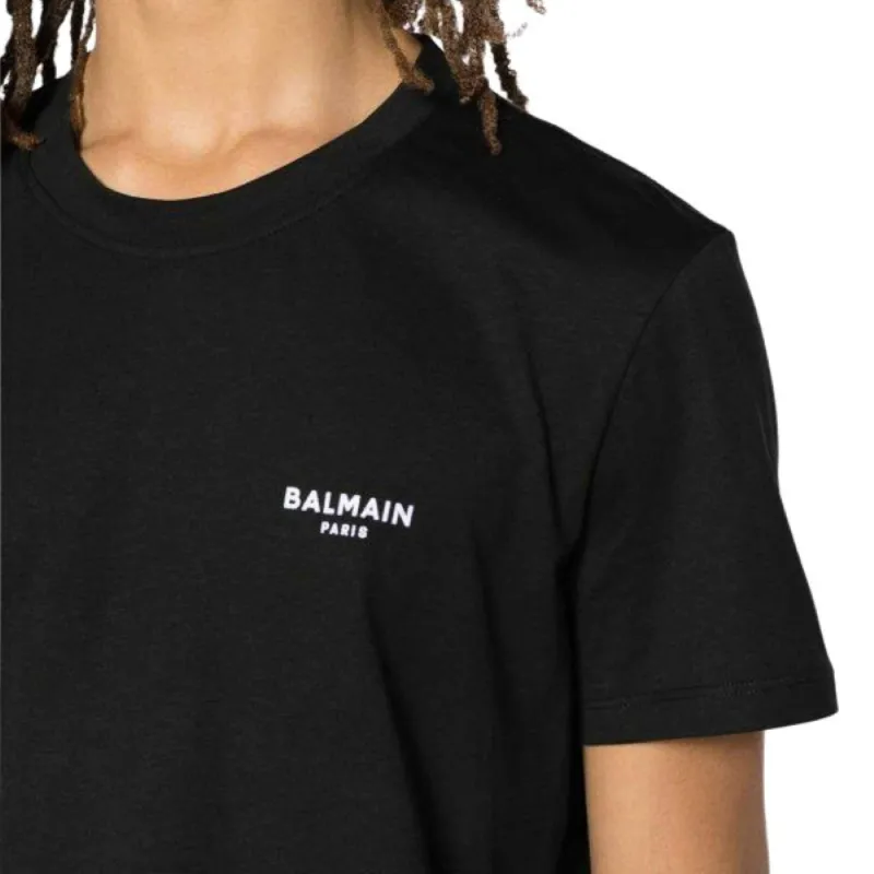 BALMAIN Flocked Logo Crewneck T Shirt-5