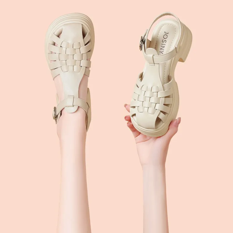 JOSINY Roman Sandals 6cm Women's Beige/Black-4