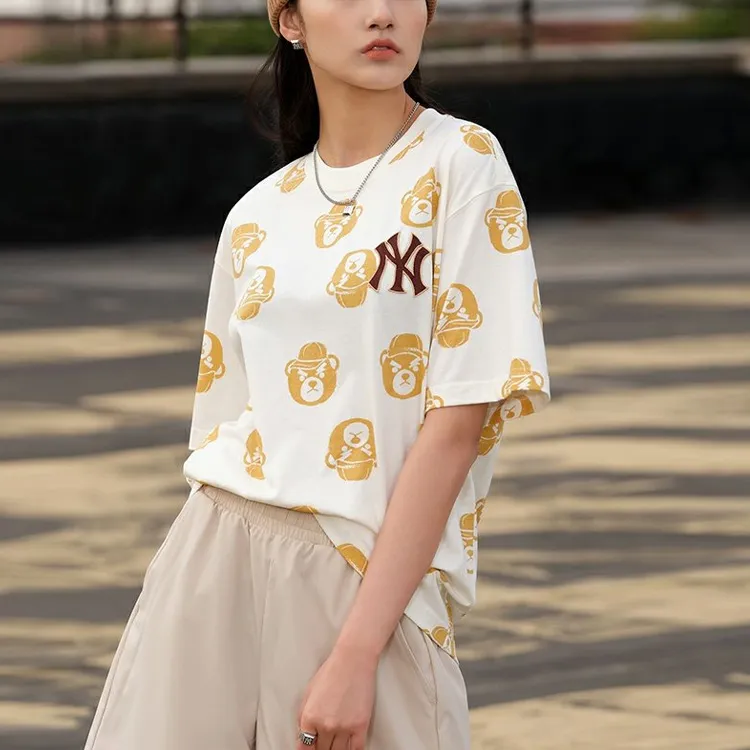 MLB New York Yankees Drop Shoulder Sleeve T Shirt Unisex Dark Cream-2