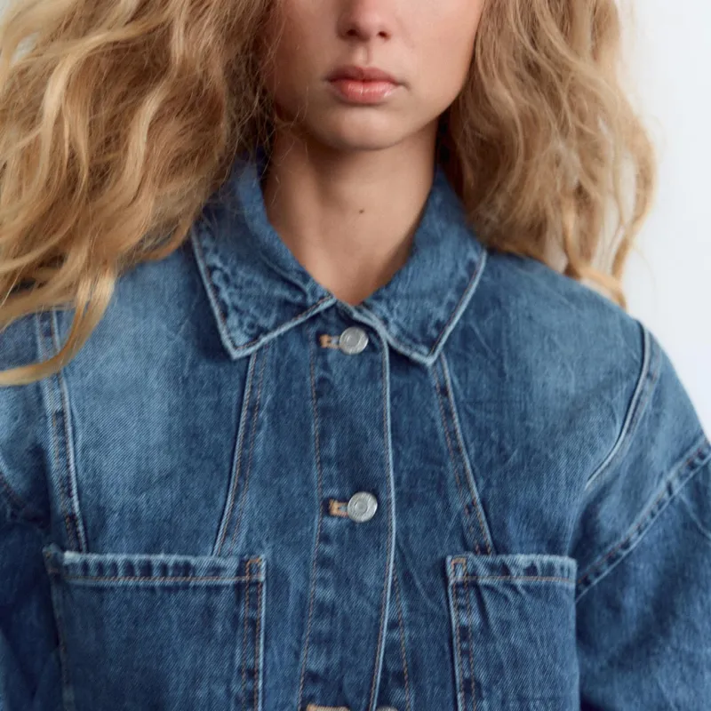 ZARA Trf Denim Jacket Women's Blue-4