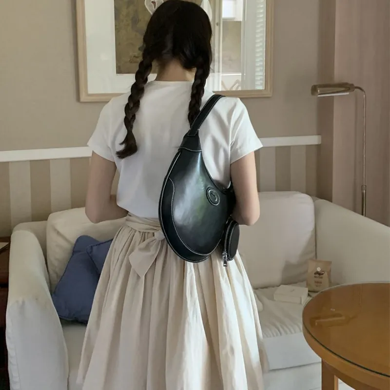 Shinpos Cow Leather One Shoulder Handbag Women's Black-1