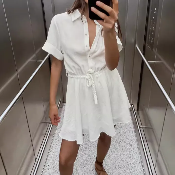 ZARA Short-Sleeved Dresses Women's White-2