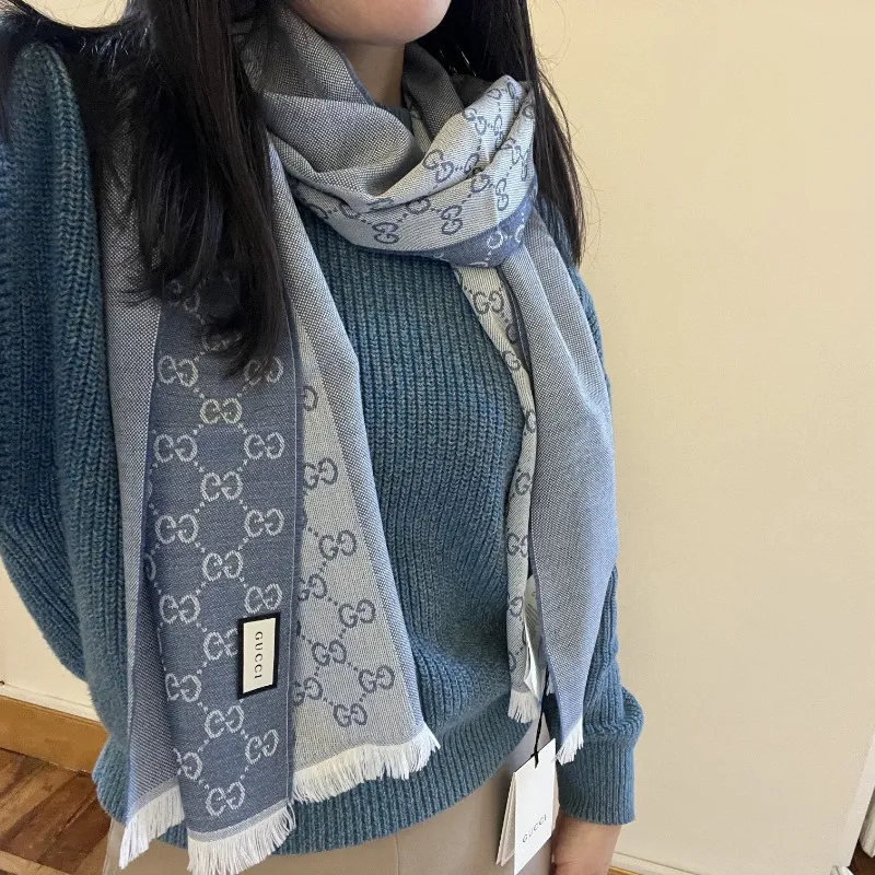 GUCCI GG Wool&Silk Knit Scarf-5