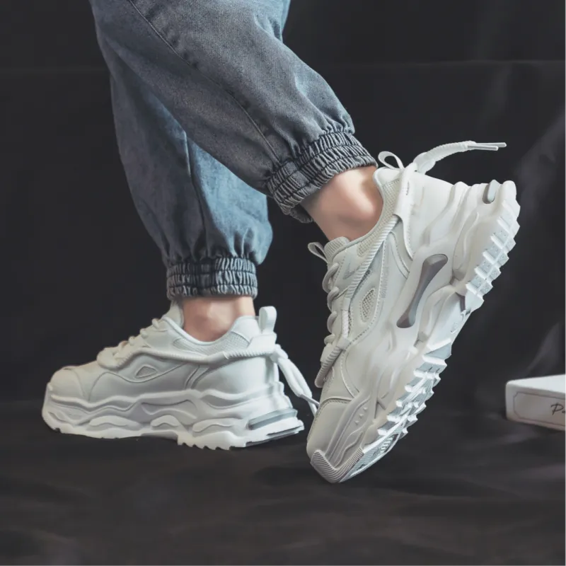 Warrior Anti Slip And Wear Resistant Height Increasing Low Top Chunky Sneakers Men's White Light Gray-6