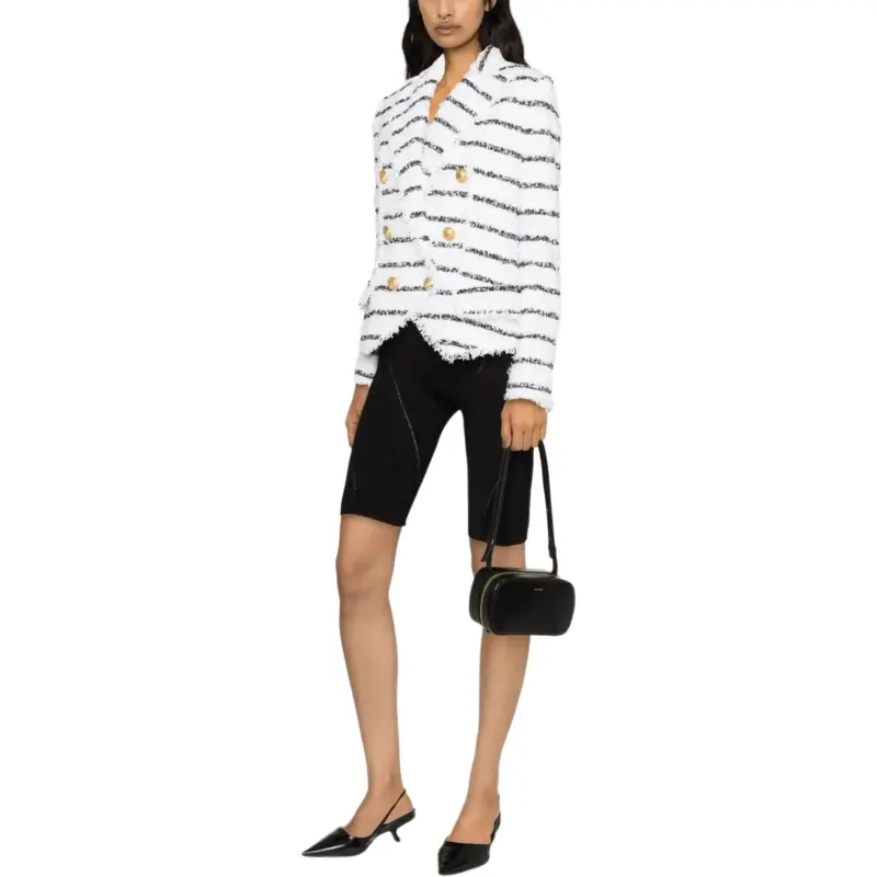 BALMAIN Double Breasted Striped Tweed Jacket-3