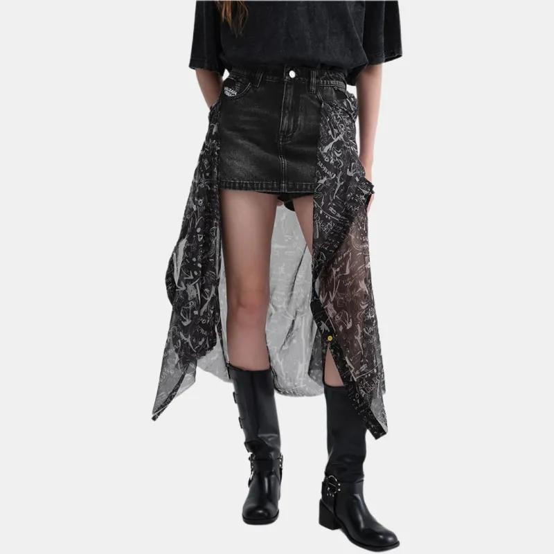 Valeria Obbaco Denim Short Skirts Women's Gray-3