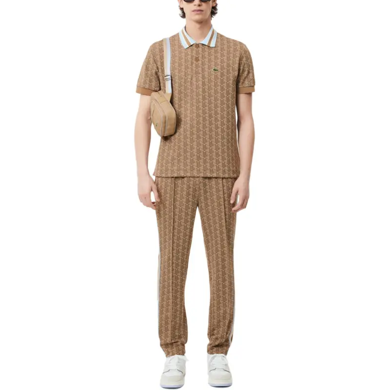 LACOSTE Classic Fit Contrast Collar Monogram Motif Polo Shirt Polo Shirt Men's Khaki-4