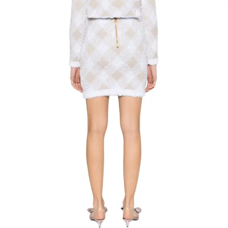 BALMAIN Gingham Detailed Ribbed Hem Mini Skirt-4