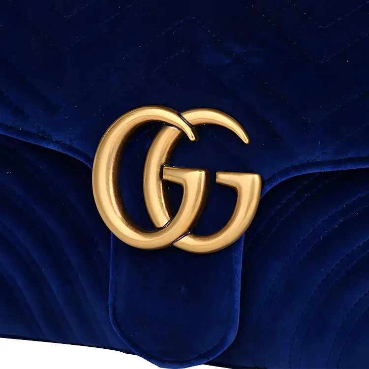 GUCCI Velvet Crossbody Bag Shoulder Bag Women's Dark Blue-3