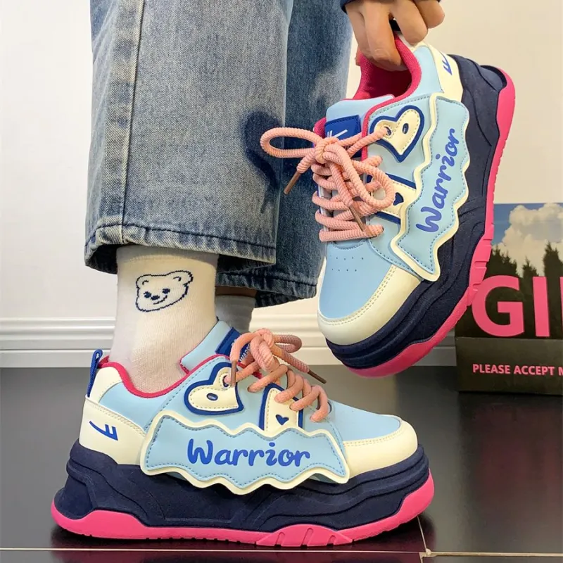 Warrior Warrior Wear Resistant Slip Resistant Low Top Skateboard Shoes Women's Blue Beige-6
