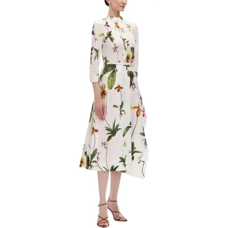 Oscar De La Renta Orchid 3/4 Sleeve Cotton poplin Dress-3
