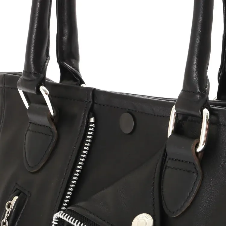 Schott N.Y.C. Cow Leather Tote Bag, Shopping Bag, Handbag Mini Men's Black-7