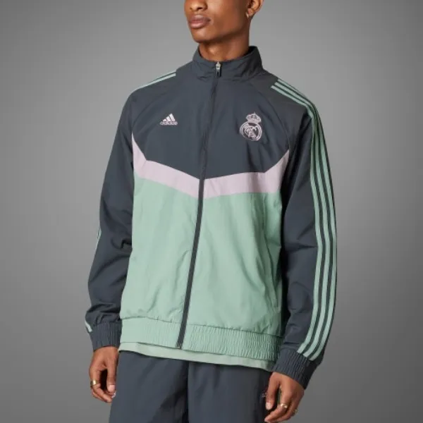 Adidas Real Madrid Seasonal Track Top Retro Sports Stand Collar Jackets Men's Blue Green-1